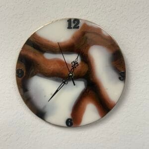 Resin Clock White/Bronze Marbling 10"