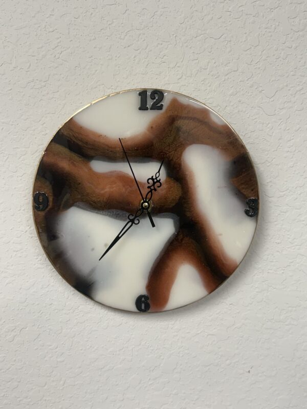 Image Resin Clock White/Bronze Marbling 10"