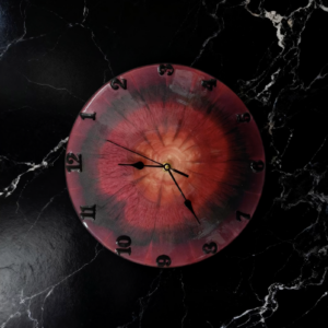 Handmade Resin Clock- Black/ Red- 11.5"